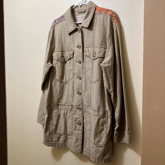 Free People Women's Swept Up Bandana Patch Work Oversize Shirt Jacket Medium - Picture 1 of 8